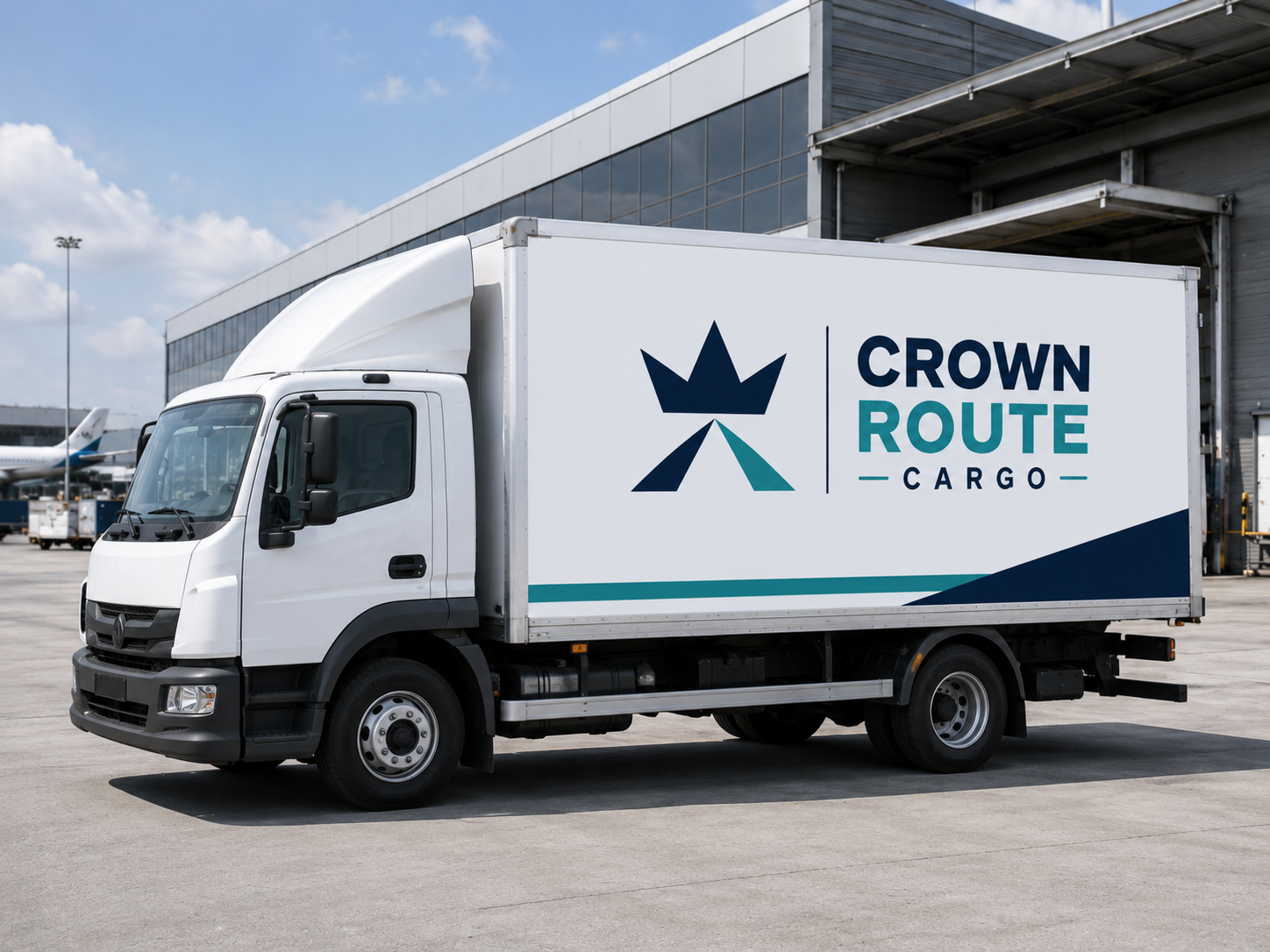 Crown Route Cargo branded box truck at airport cargo facility