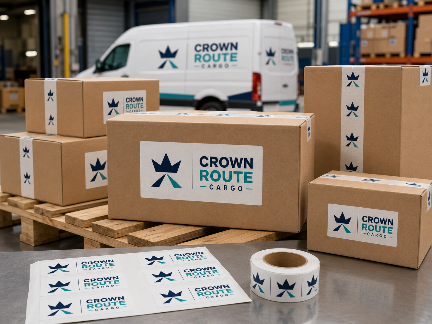 Crown Route Cargo branded parcels and labels