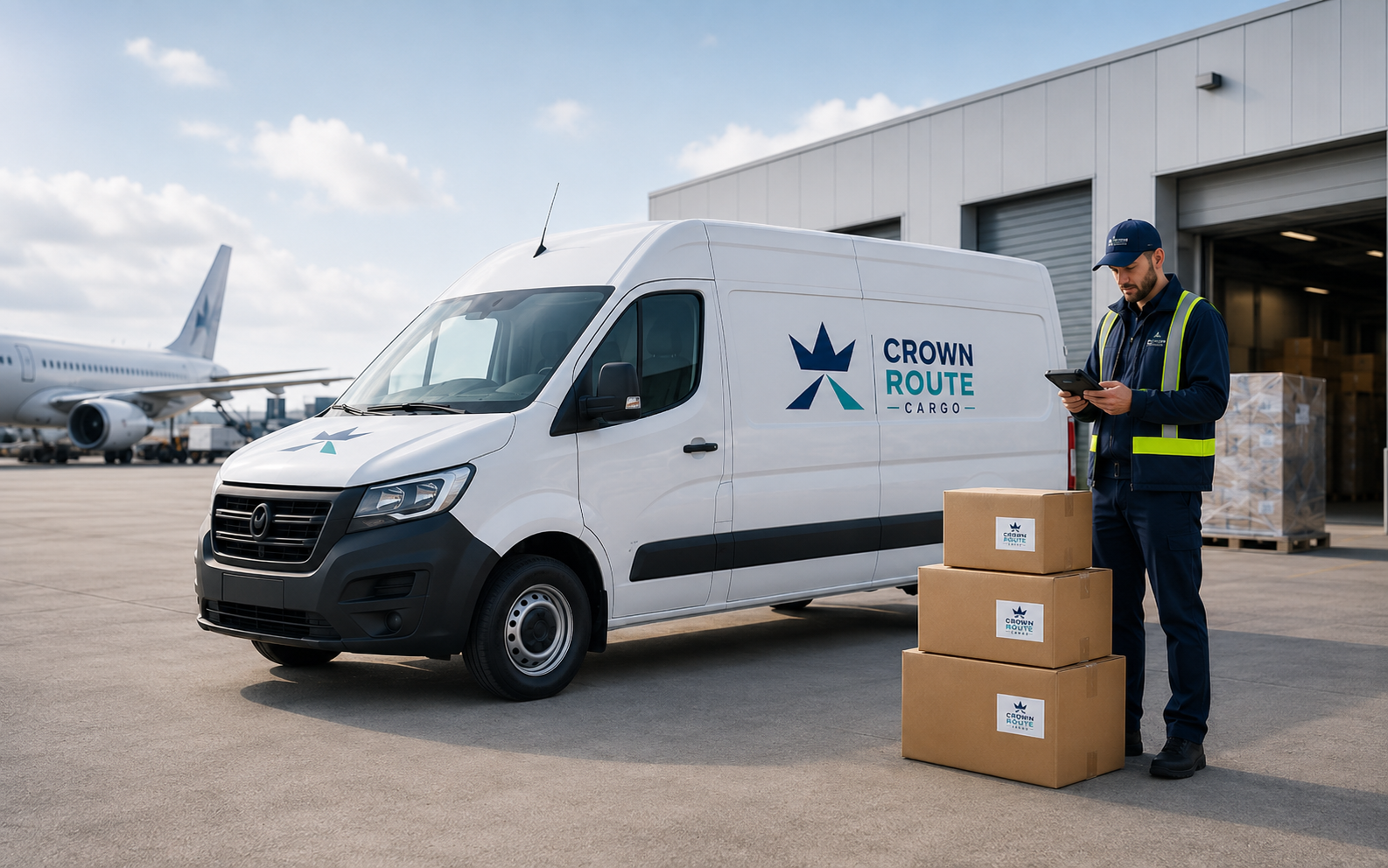 Crown Route Cargo courier checking parcel delivery updates